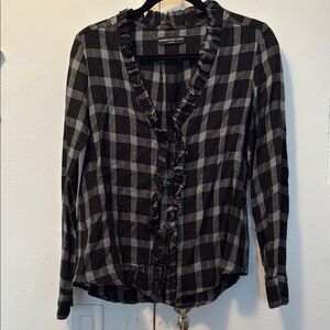 Black and White Plaid Ruffle Blouse